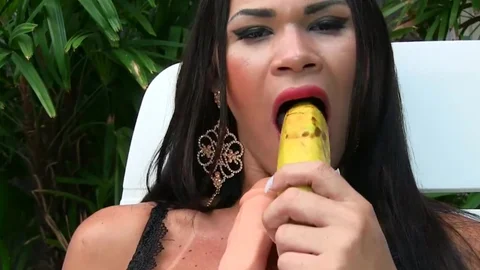 ladyman Masturbates With A Banana And A big fake penis