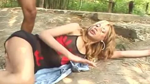 blonde Latin shelady receives nudebacked outdoors