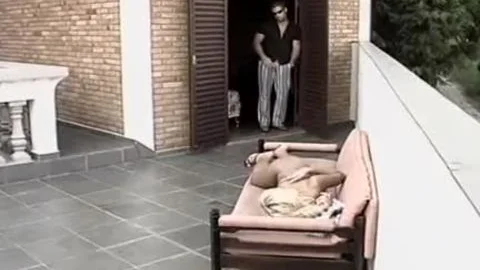 young Fair-haired T-beauty Melissa Merlin With monstrous Jugs Is Fond Of Having Peanut Butter At The Patio