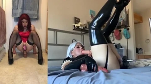 Sissy Candy - Latex Maid Reamed In cunt By plowing Machine