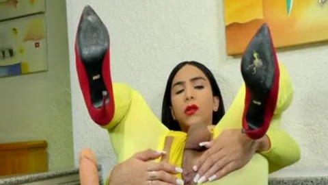 TS Yasmin Dornelles Milks each Drop Out Of Her enormous Shaft while Riding toy