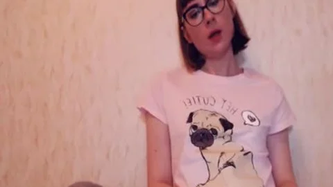 sleazy Russian sheboy In Glasses Strokes Her petite shlong