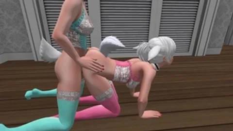 2 Bunny girls In Bright Colored nylons & lingerie doggy style Sex - SL manga Furry