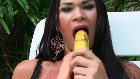 Sensual shemale Erika Lee Masturbates With A Banana And Sticks A dildo Up Her ass