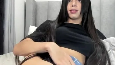 lengthy dark Hair Transgirl Tugs Her big penis On web camera